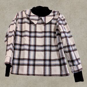 Plaid White Blouse with Peter Pan Collar